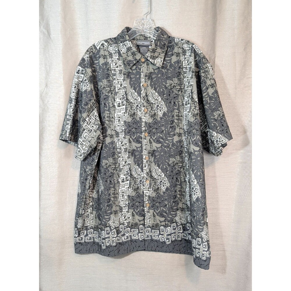 Extreme Gear Island Tropics Shirt Men LARGE Green Gray Short Sleeve Button Y2K